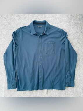 Linus Tech Tips LTT Button Up Shirt Mens XL Dark Blue Stretch Long Sleeve Casual